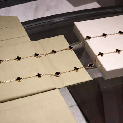 [AuraEcho Jewelry]CLOVER 20 MOTIFS ONYX NECKLACE