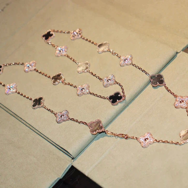 [AuraEcho Jewelry]CLOVER 20 MOTIFS DARK MOP DIAMOND  NECKLACE