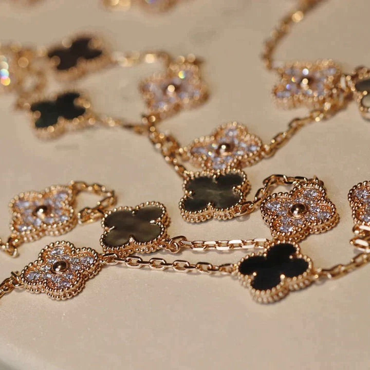 [AuraEcho Jewelry]CLOVER 20 MOTIFS DARK MOP DIAMOND  NECKLACE