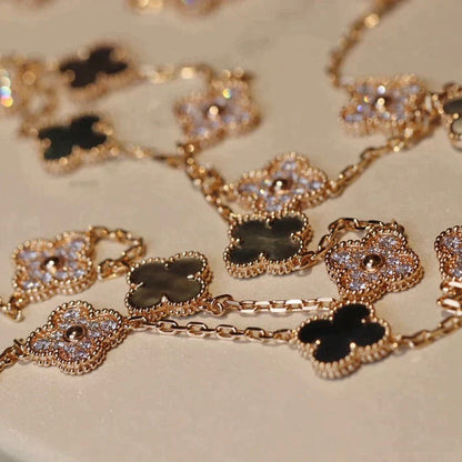 [AuraEcho Jewelry]CLOVER 20 MOTIFS DARK MOP DIAMOND  NECKLACE