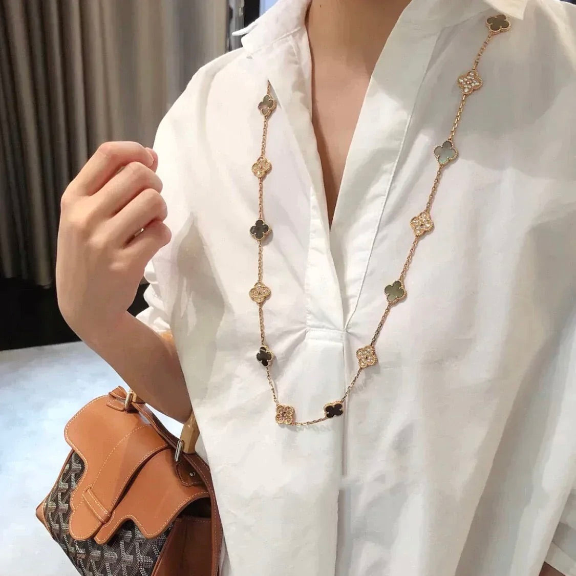 [AuraEcho Jewelry]CLOVER 20 MOTIFS DARK MOP DIAMOND  NECKLACE