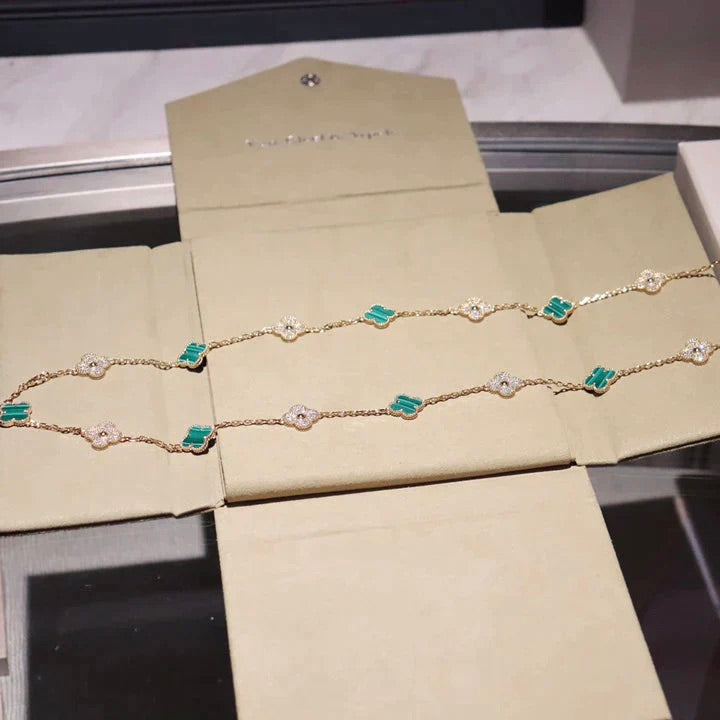 [AuraEcho Jewelry]CLOVER 20 MOTIFS MALACHITE DIAMOND NECKLACE