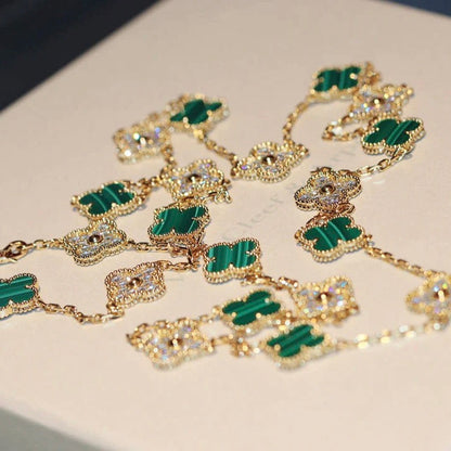 [AuraEcho Jewelry]CLOVER 20 MOTIFS MALACHITE DIAMOND NECKLACE