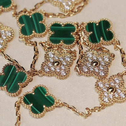 [AuraEcho Jewelry]CLOVER 20 MOTIFS MALACHITE DIAMOND NECKLACE
