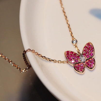 [AuraEcho Jewelry]BUTTERFLY RED DIAMOND ROSE GOLD NECKLACE