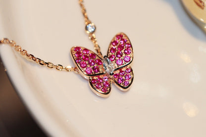 [AuraEcho Jewelry]BUTTERFLY RED DIAMOND ROSE GOLD NECKLACE