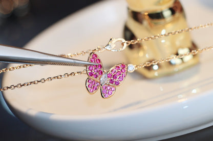 [AuraEcho Jewelry]BUTTERFLY RED DIAMOND ROSE GOLD NECKLACE