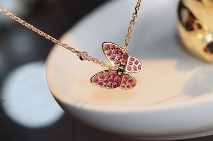 [AuraEcho Jewelry]BUTTERFLY RED DIAMOND ROSE GOLD NECKLACE