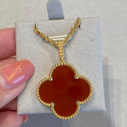 [AuraEcho Jewelry]CLOVER 25MM NECKLACE GOLD CARNELIAN