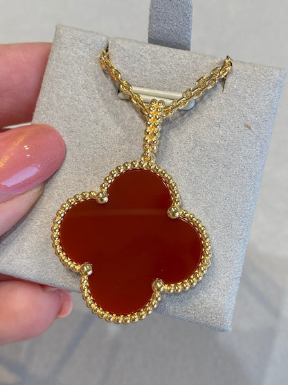 [AuraEcho Jewelry]CLOVER 25MM NECKLACE GOLD CARNELIAN