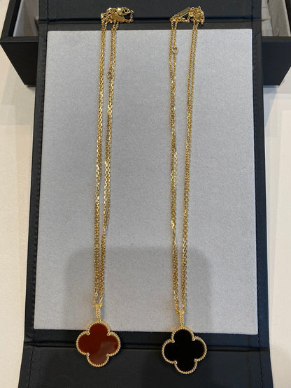 [AuraEcho Jewelry]CLOVER 25MM NECKLACE GOLD CARNELIAN