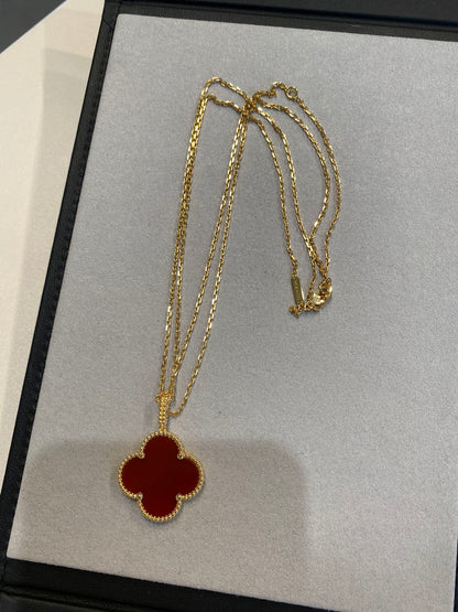 [AuraEcho Jewelry]CLOVER 25MM NECKLACE GOLD CARNELIAN