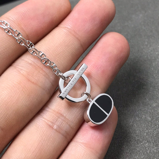 [AuraEcho Jewelry]CHAINE VERSO BLACK CERAMIC SILVER NECKLACE