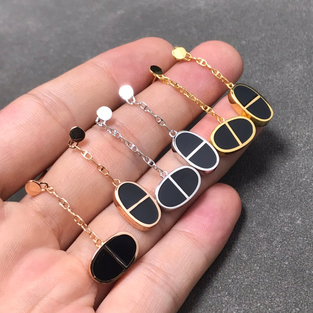 [AuraEcho Jewelry]CHAINE VERSO BLACK CERAMIC SILVER EARRINGS