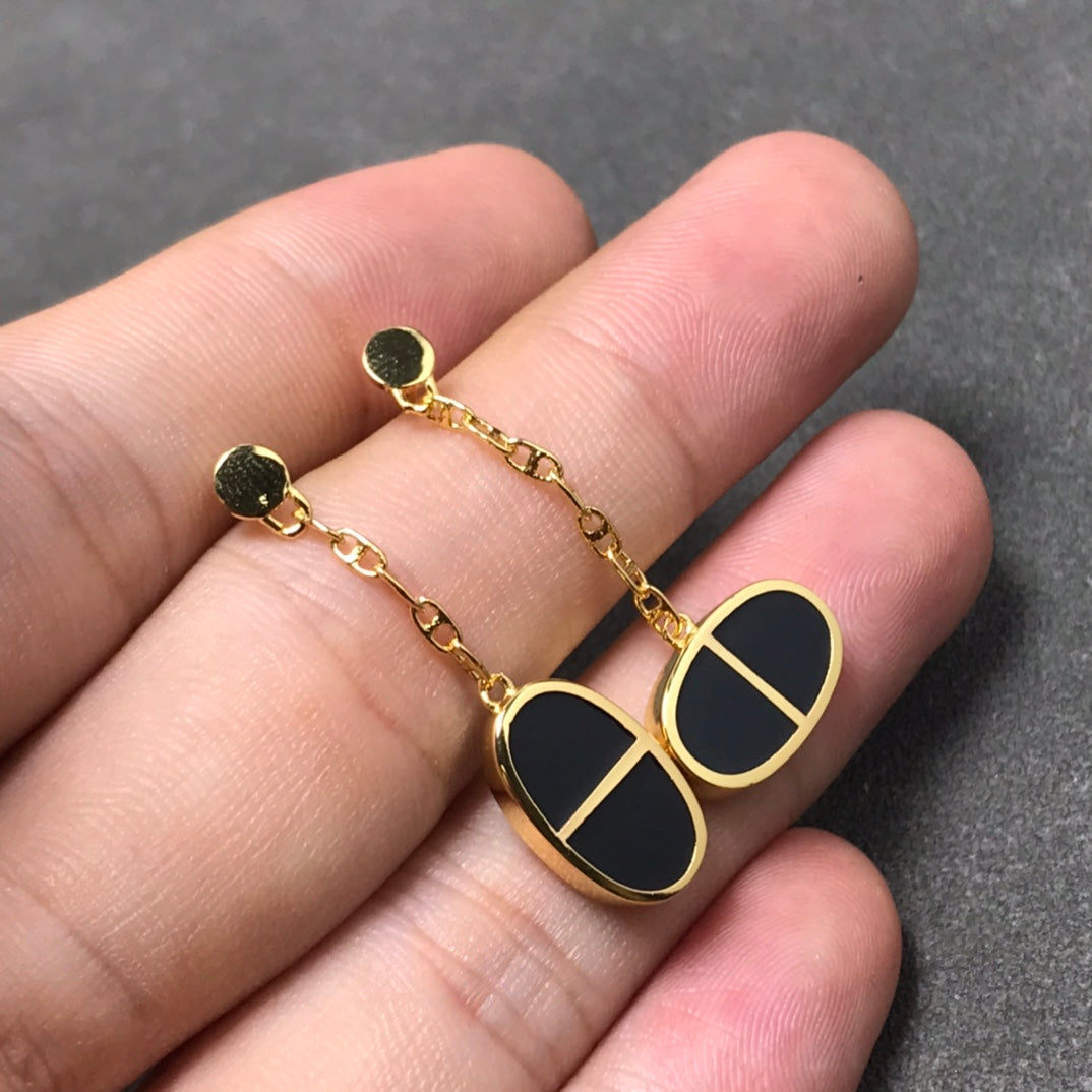 [AuraEcho Jewelry]CHAINE VERSO BLACK CERAMIC SILVER EARRINGS