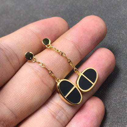 [AuraEcho Jewelry]CHAINE VERSO BLACK CERAMIC SILVER EARRINGS