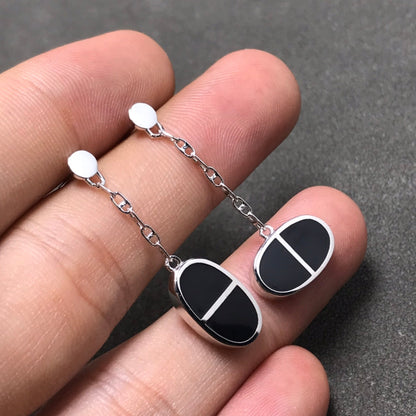 [AuraEcho Jewelry]CHAINE VERSO BLACK CERAMIC SILVER EARRINGS