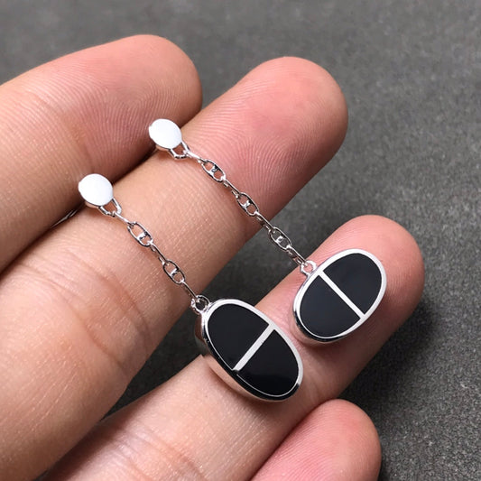 [AuraEcho Jewelry]CHAINE VERSO BLACK CERAMIC SILVER EARRINGS