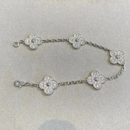 [AuraEcho Jewelry]CLOVER 5 MOTIFS  DIAMOND BRACELET SILVER