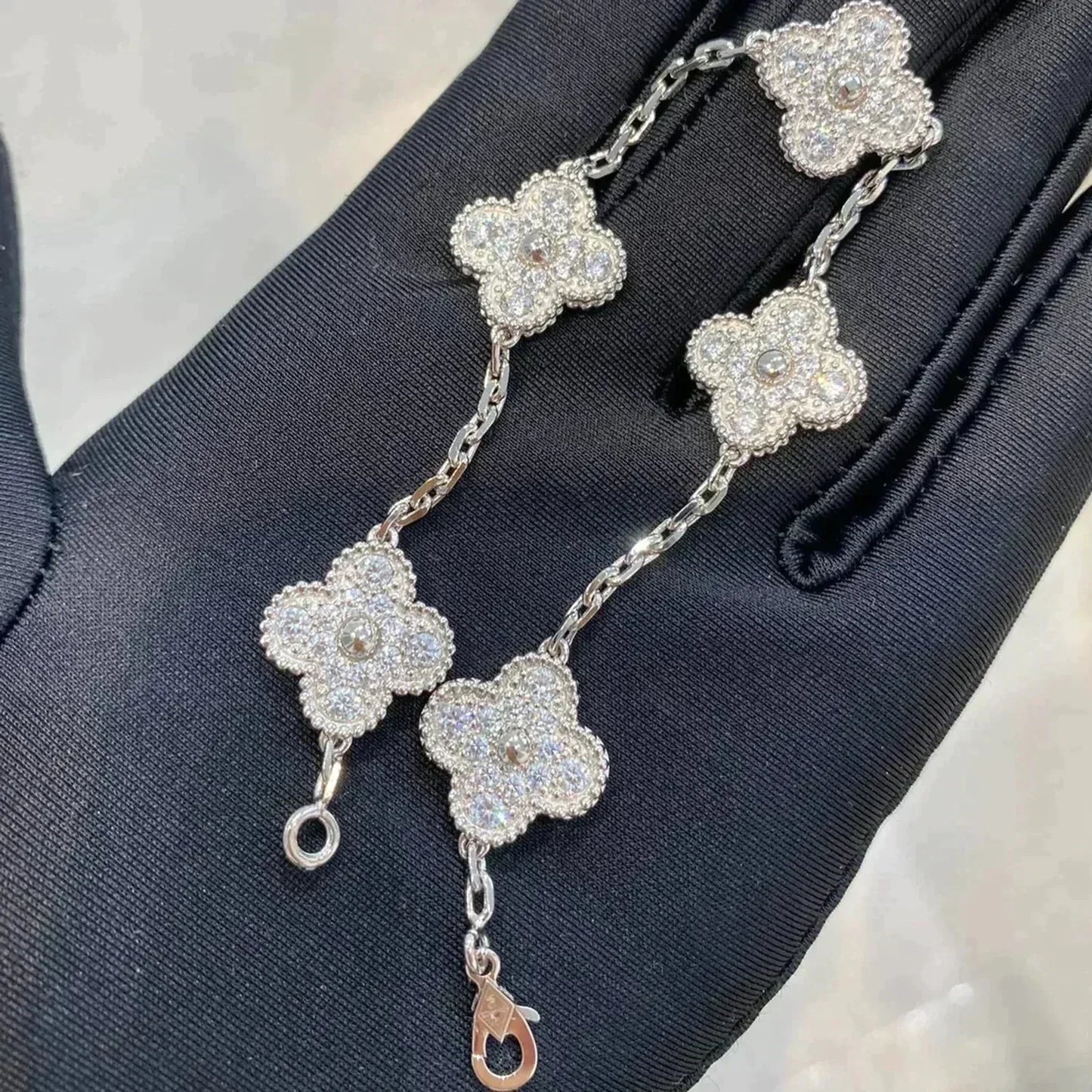 [AuraEcho Jewelry]CLOVER 5 MOTIFS  DIAMOND BRACELET SILVER