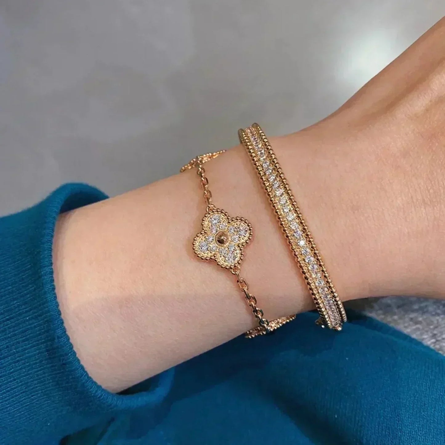 [AuraEcho Jewelry]CLOVER 5 MOTIFS  FULL DIAMOND BRACELET