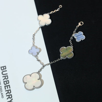 [AuraEcho Jewelry]CLOVER BRACELET 5 MOTIFS MOP CHALCEDONY SILVER