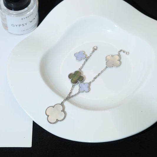[AuraEcho Jewelry]CLOVER BRACELET 5 MOTIFS MOP CHALCEDONY SILVER