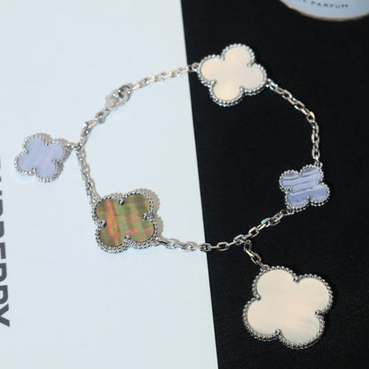 [AuraEcho Jewelry]CLOVER BRACELET 5 MOTIFS MOP CHALCEDONY SILVER