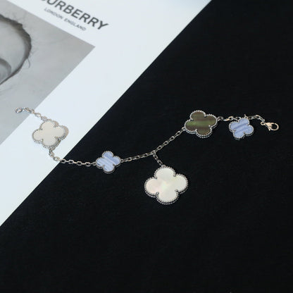 [AuraEcho Jewelry]CLOVER BRACELET 5 MOTIFS MOP CHALCEDONY SILVER