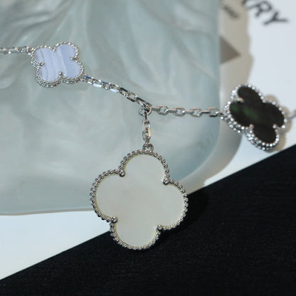 [AuraEcho Jewelry]CLOVER BRACELET 5 MOTIFS MOP CHALCEDONY SILVER