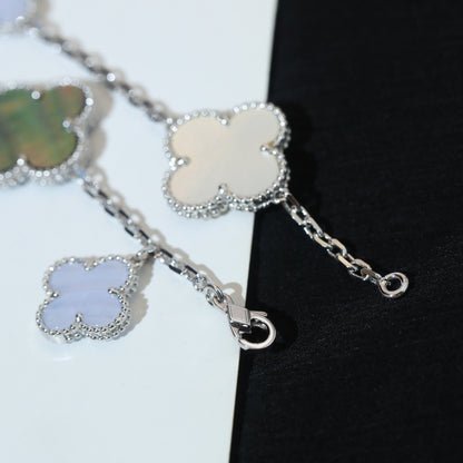 [AuraEcho Jewelry]CLOVER BRACELET 5 MOTIFS MOP CHALCEDONY SILVER