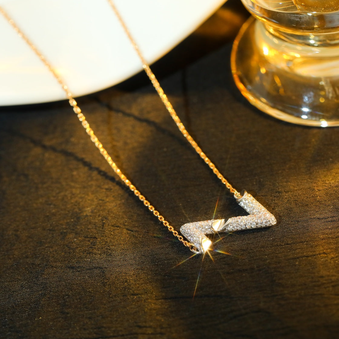 [AuraEcho Jewelry]VOLT SILVER DIAMOND PEDANT NECKLACE