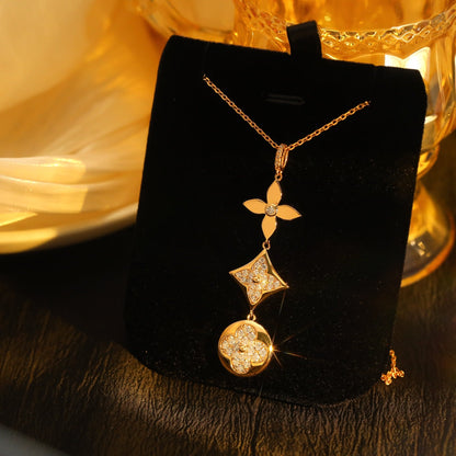 [AuraEcho Jewelry]STAR AND SUN DIAMOND PINK GOLD NECKLACE