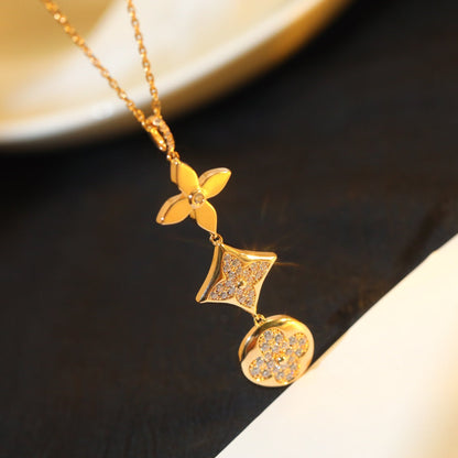 [AuraEcho Jewelry]STAR AND SUN DIAMOND PINK GOLD NECKLACE