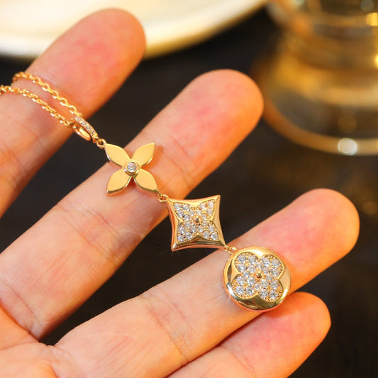 [AuraEcho Jewelry]STAR AND SUN DIAMOND PINK GOLD NECKLACE