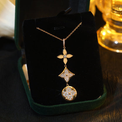 [AuraEcho Jewelry]STAR AND SUN DIAMOND PINK GOLD NECKLACE
