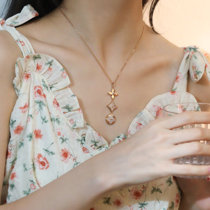 [AuraEcho Jewelry]STAR AND SUN DIAMOND PINK GOLD NECKLACE