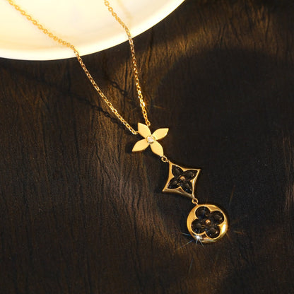[AuraEcho Jewelry]STAR AND SUN ONYX PINK GOLD NECKLACE