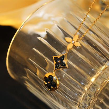 [AuraEcho Jewelry]STAR AND SUN ONYX PINK GOLD NECKLACE