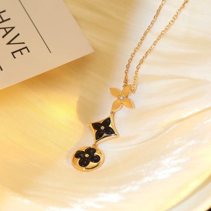 [AuraEcho Jewelry]STAR AND SUN ONYX PINK GOLD NECKLACE
