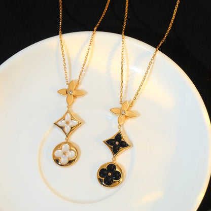 [AuraEcho Jewelry]STAR AND SUN ONYX PINK GOLD NECKLACE