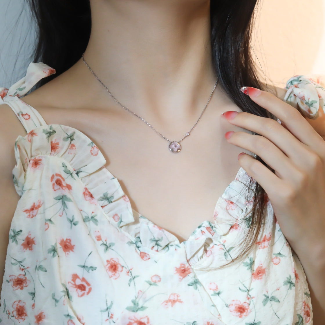 [AuraEcho Jewelry]SUN PEDANT PINK GOLD 1 DIAMOND NECKLACE