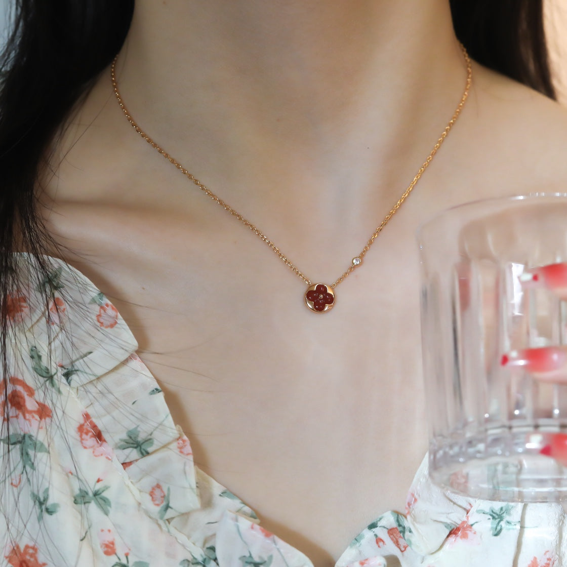 [AuraEcho Jewelry]SUN PEDANT PINK GOLD 1 DIAMOND NECKLACE