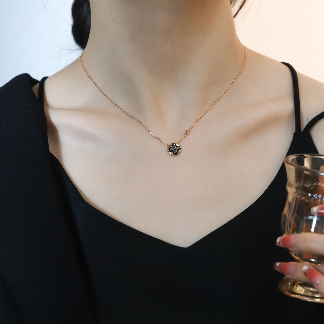 [AuraEcho Jewelry]SUN PEDANT PINK GOLD 1 DIAMOND NECKLACE