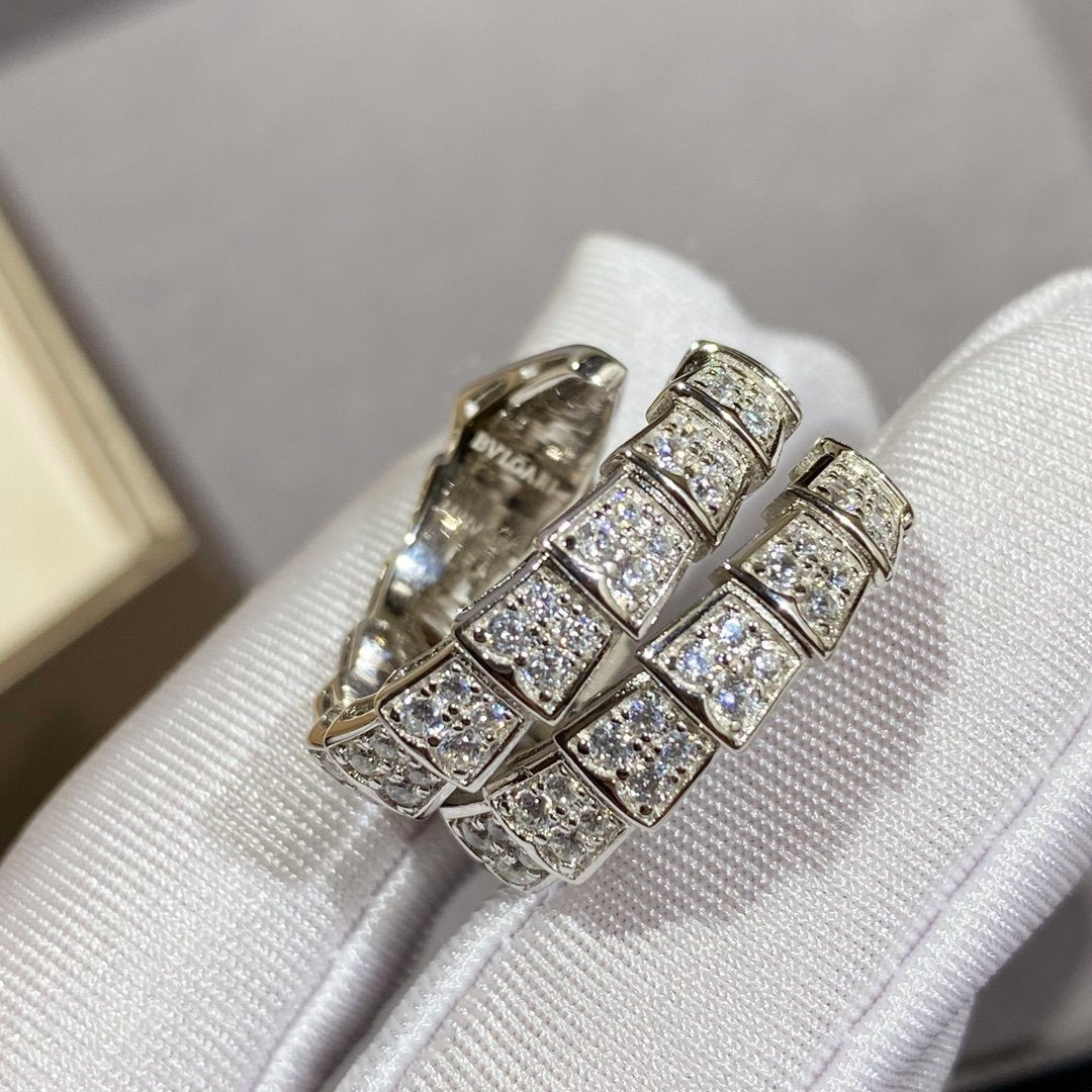 [AuraEcho Jewelry]SERPENTI DOUBLE RING SILVER DIAMOND PAVED