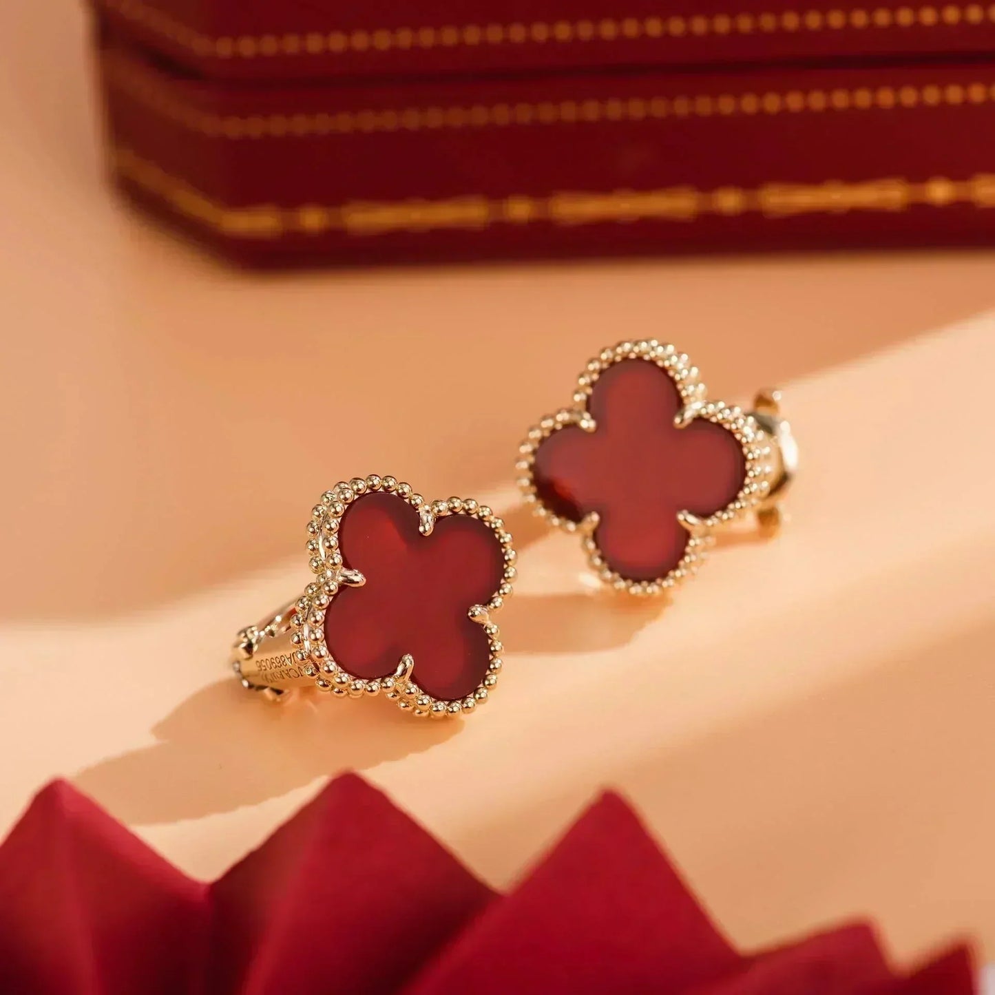 [AuraEcho Jewelry]CLOVER MEDIUM 1 MOTIFS CARNELIAN  EARRINGS