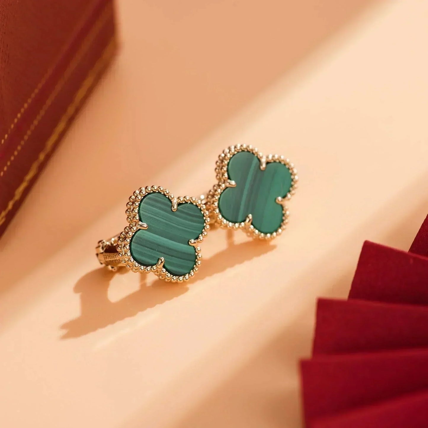 [AuraEcho Jewelry]CLOVER MEDIUM 1 MOTIFS MALACHITE  EARRINGS