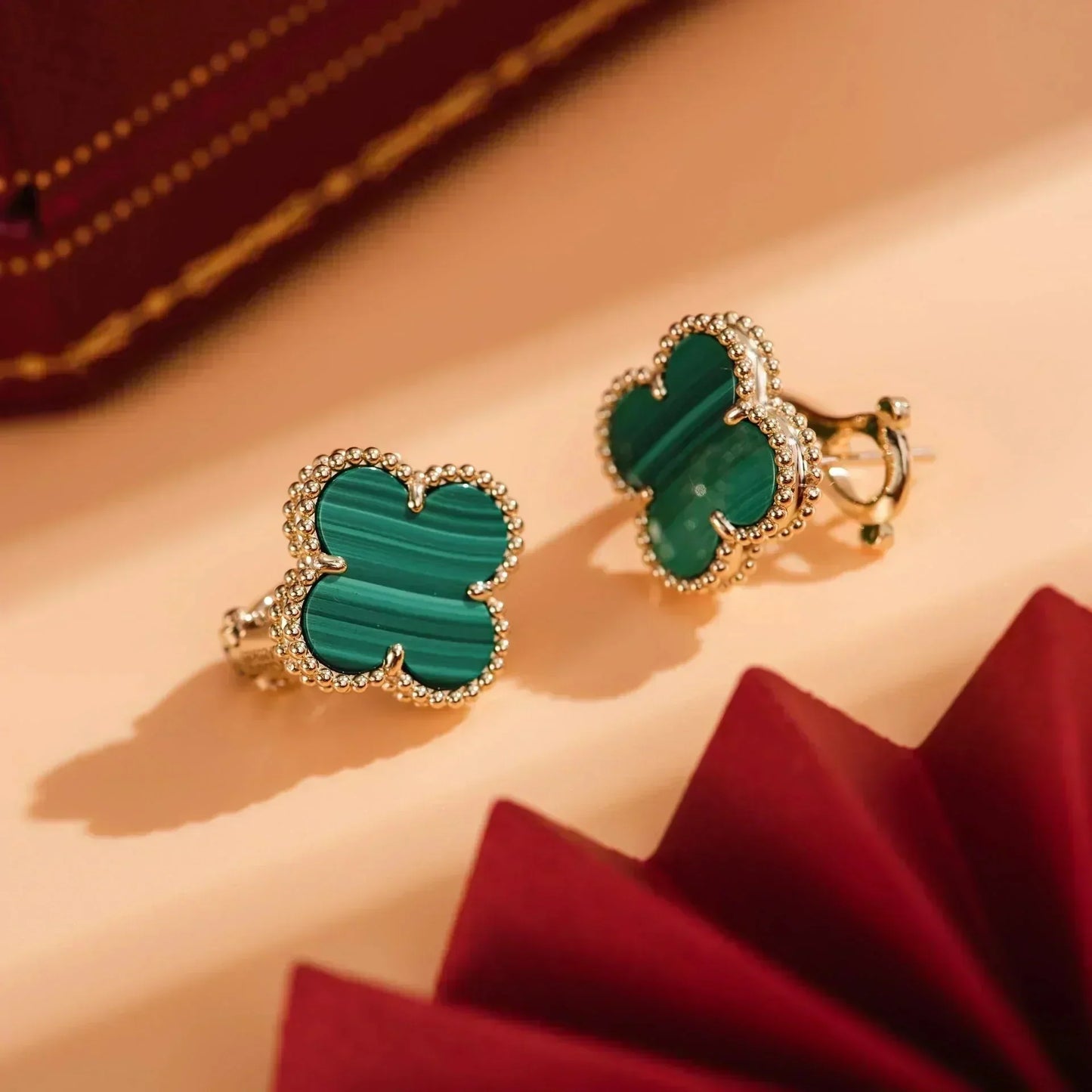 [AuraEcho Jewelry]CLOVER MEDIUM 1 MOTIFS MALACHITE  EARRINGS