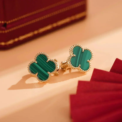 [AuraEcho Jewelry]CLOVER MEDIUM 1 MOTIFS MALACHITE  EARRINGS
