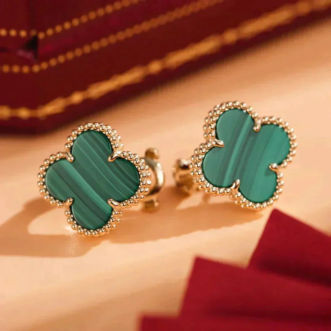 [AuraEcho Jewelry]CLOVER MEDIUM 1 MOTIFS MALACHITE  EARRINGS